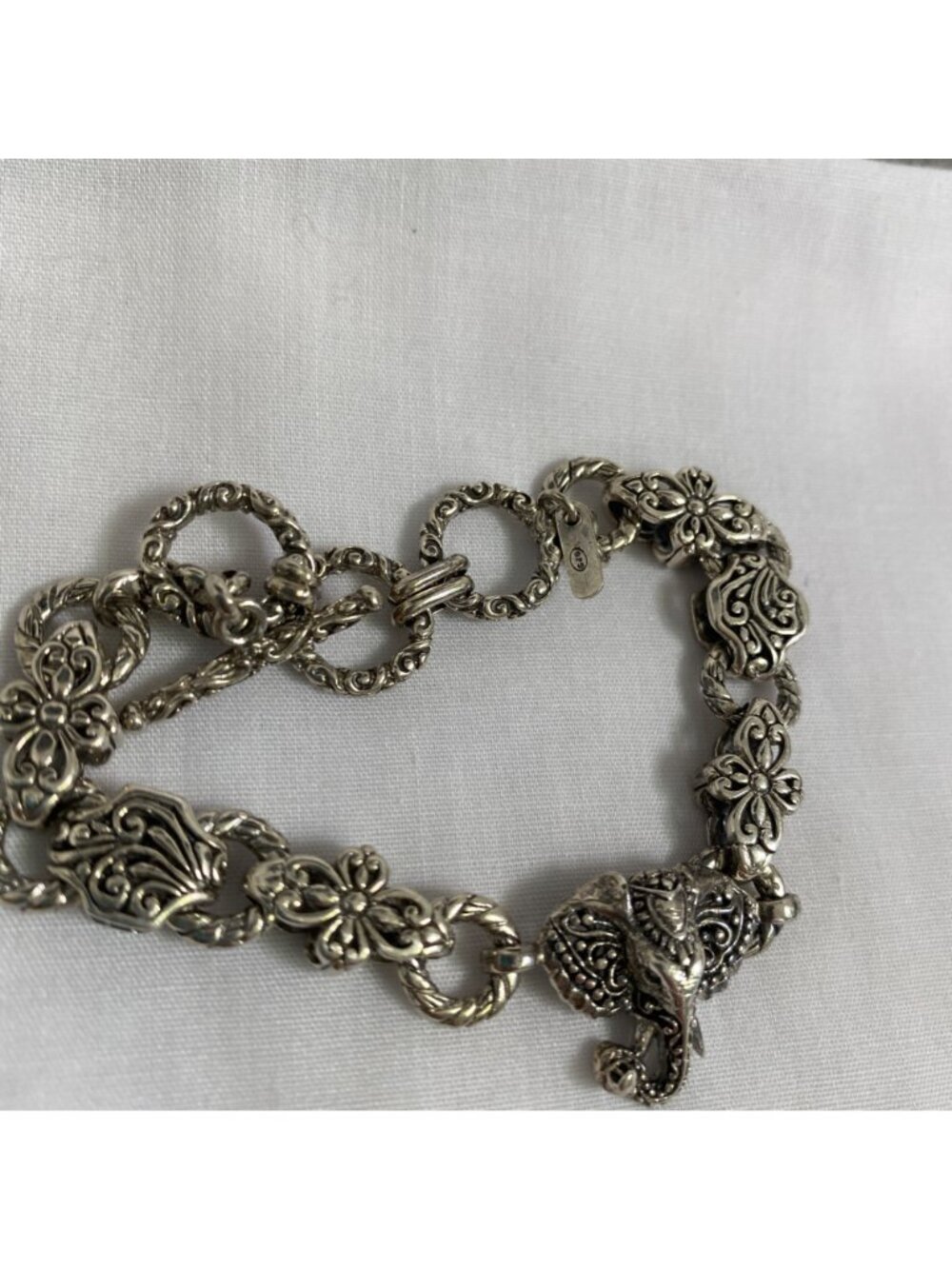 Vintage Sarda Sterling Silver Elephant Chain Link signed bangle bracelet 925 - Picture 8 of 10